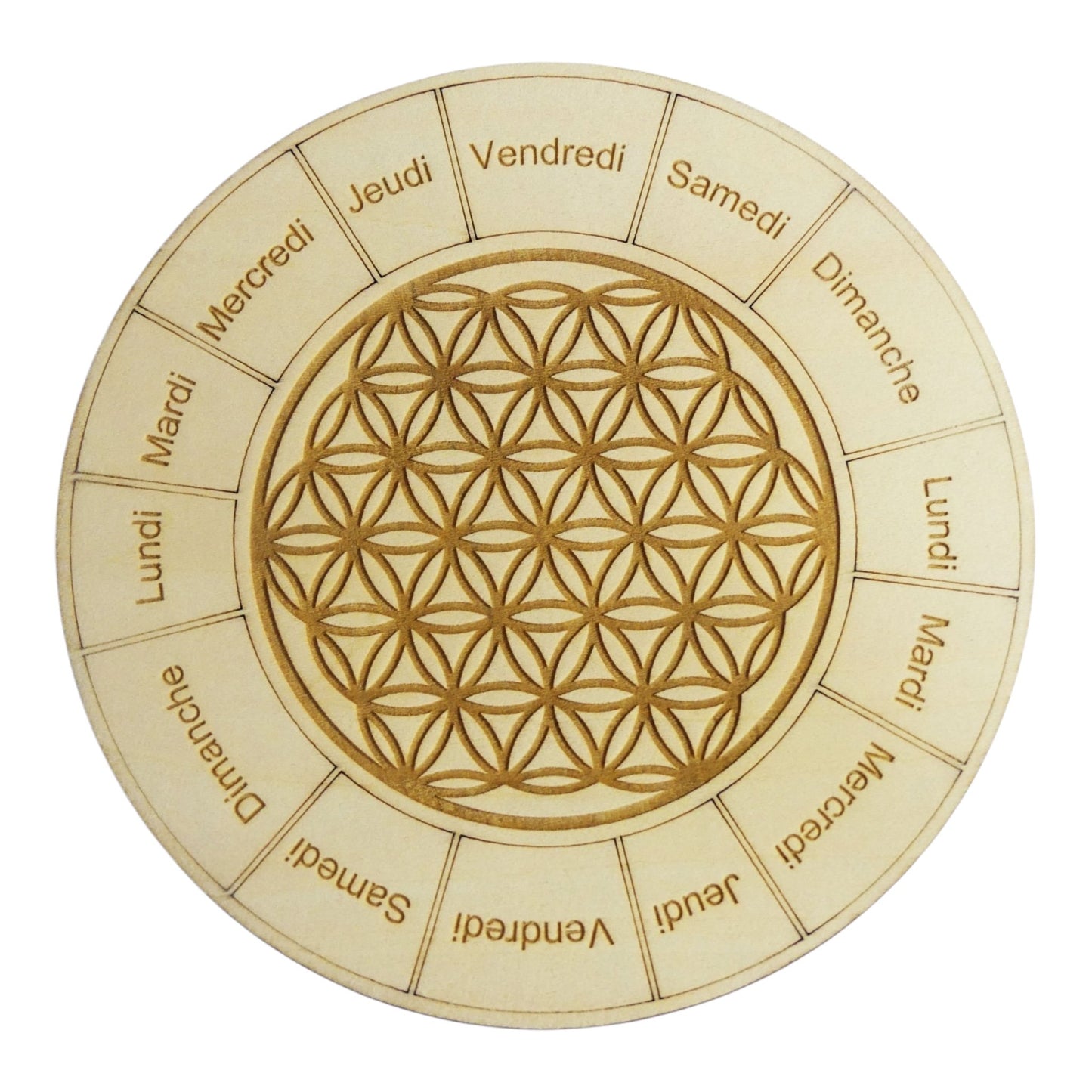 Planche à pendule fleur de vie rechargement fleur de vie , ésotérisme, bien être lithothérapie fabrication francaise et artisanale en gravure et découpe laser