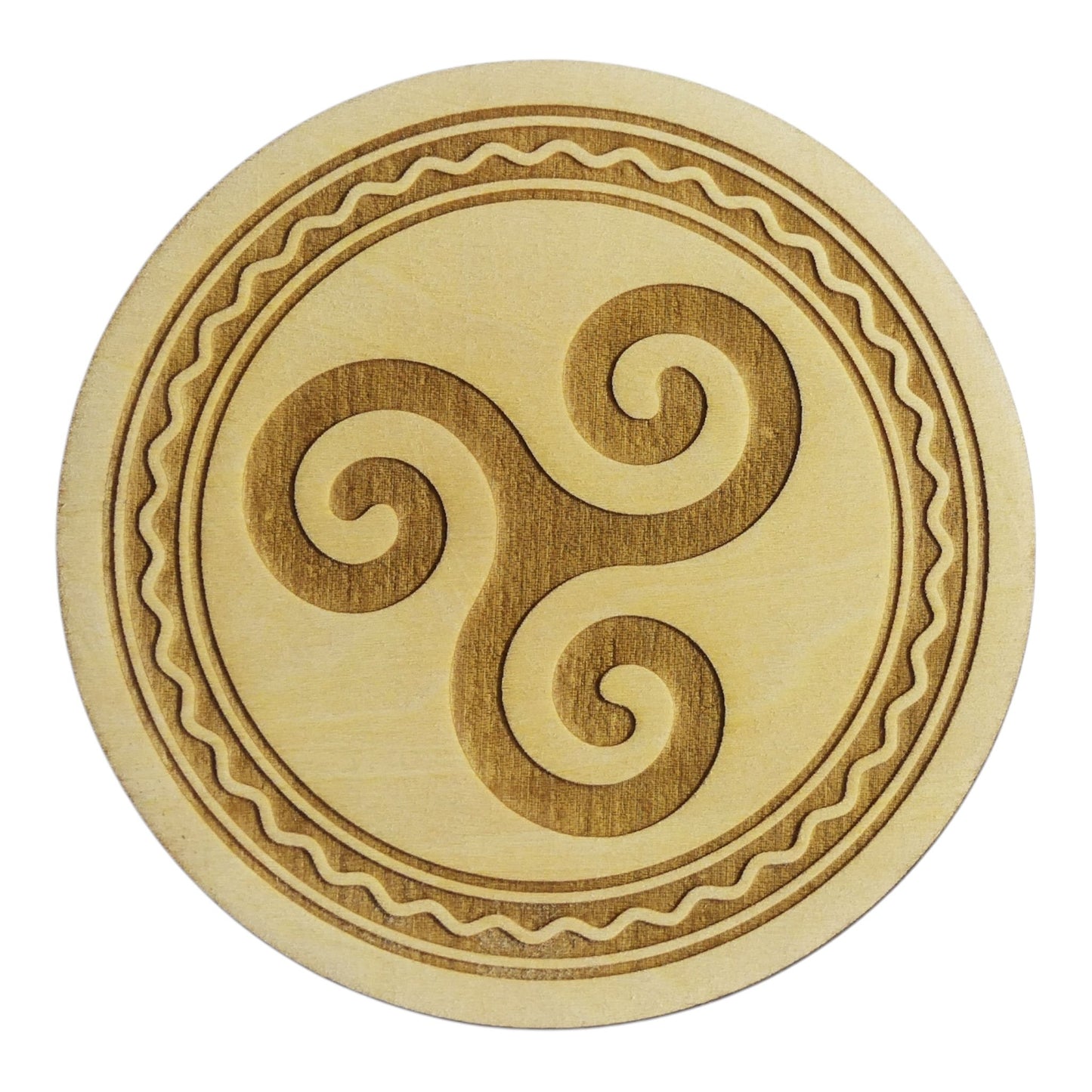 Triskel gravé plaque de rechargement fleur de vie , ésotérisme , symbole sacrés, bien être lithothérapie fabrication francaise et artisanale en gravure et découpe laser