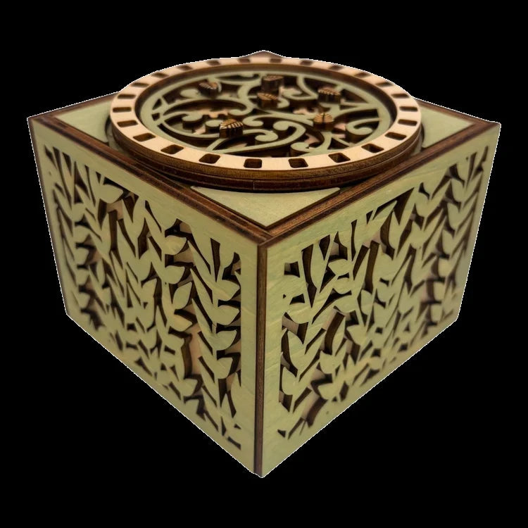 boite en bois à mécanisme d'engrenage pour bijoux, secrets trésors sans casse tête décoration intérieur en gravure et découpe laser fabrication francaise et artisanale