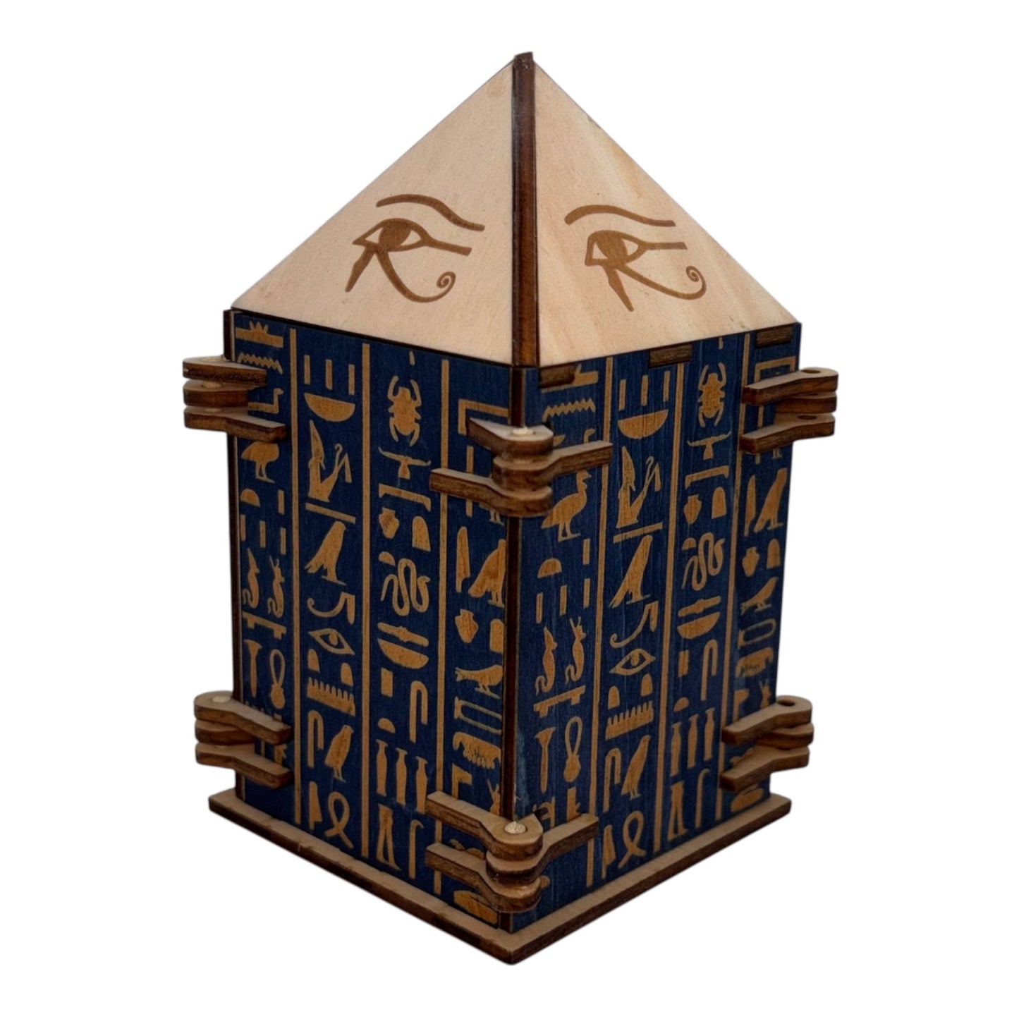 Boîtes bois artisanales, mécanismes obélisque et style pharaonique.