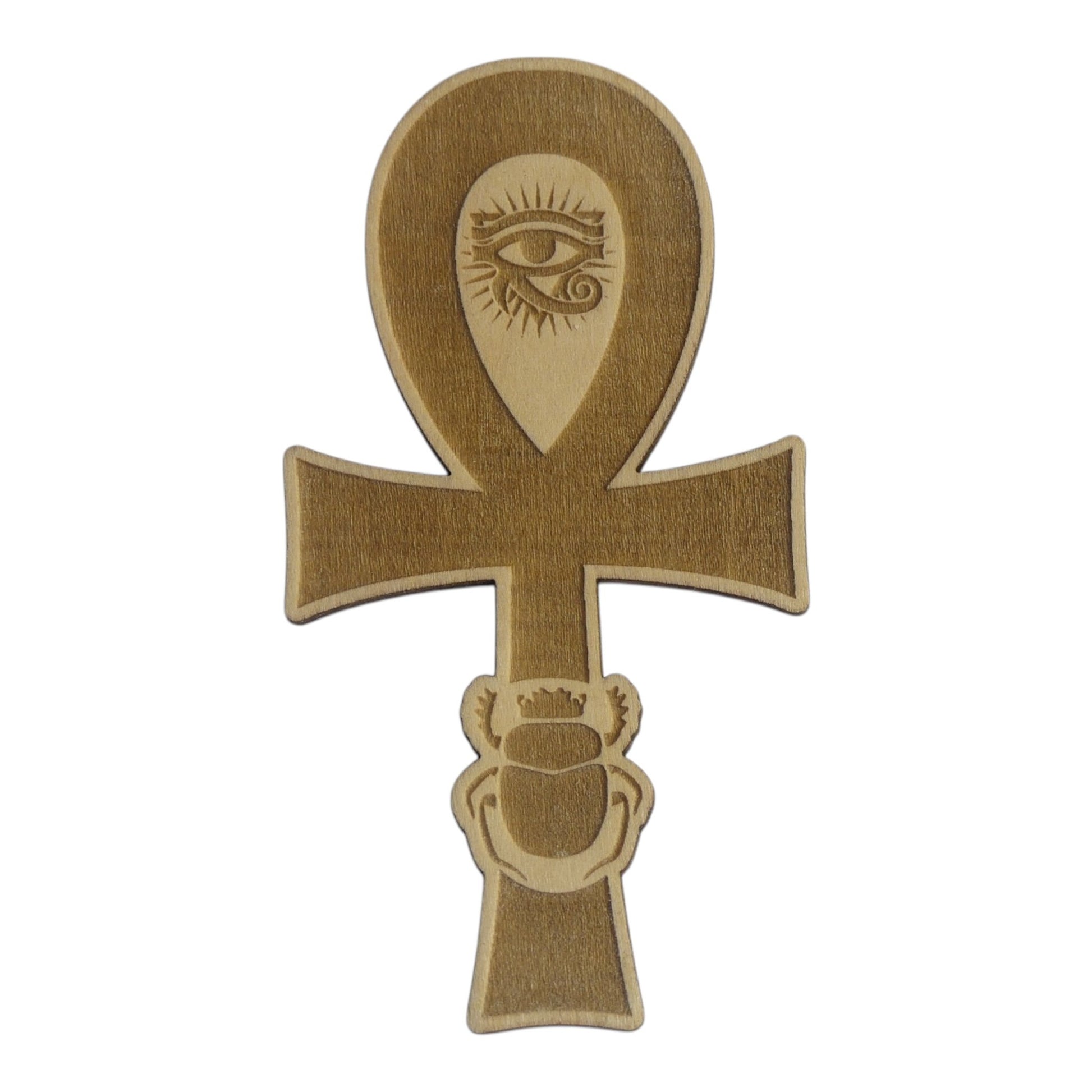 Croix de Hank oeil d'horus et Scarabé rechargement fleur de vie , ésotérisme , symbole sacrés, bien être lithothérapie fabrication francaise et artisanale  en gravure et découpe laser 