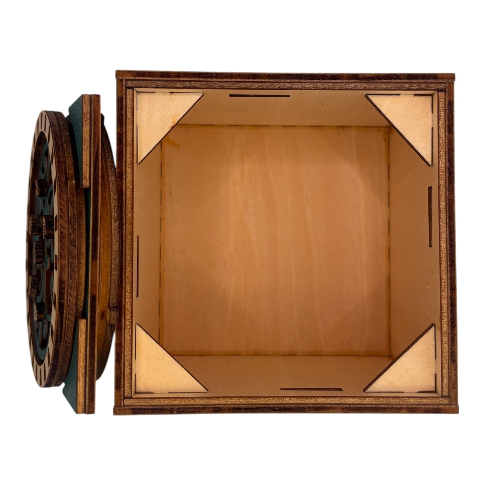 Boite en bois ave cmécanisme engrenage sans casse tête décoration intérieur pour ranger bijoux, secrets trésors fabrication francaise et artisanale en découpe et gravure laser 