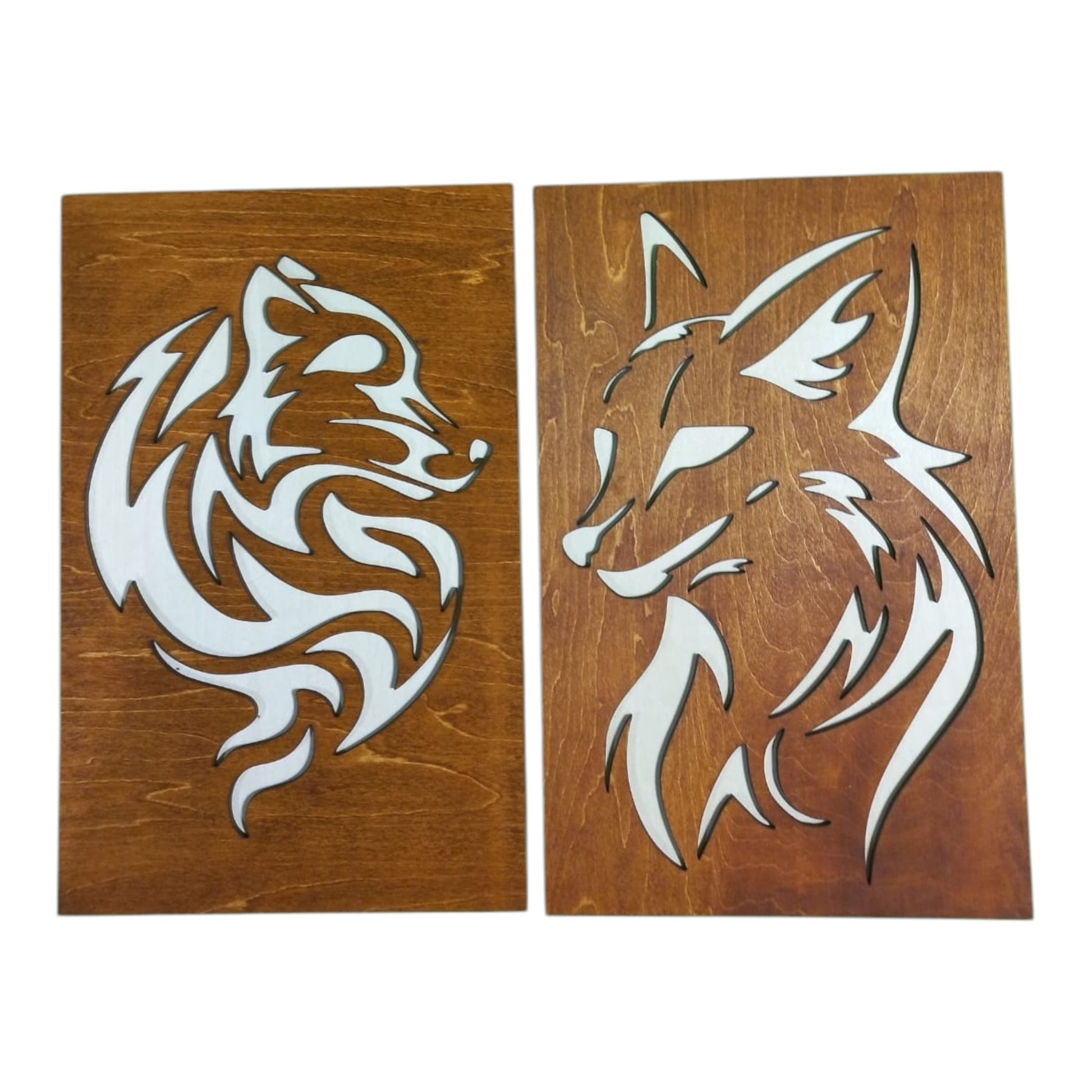 Tableaux du Loup et Renard en bois, décoration d'intérieur naturelle en découpe laser. Décoration murale en reliefs. Art du bois de fabrication francaise et artisanale 