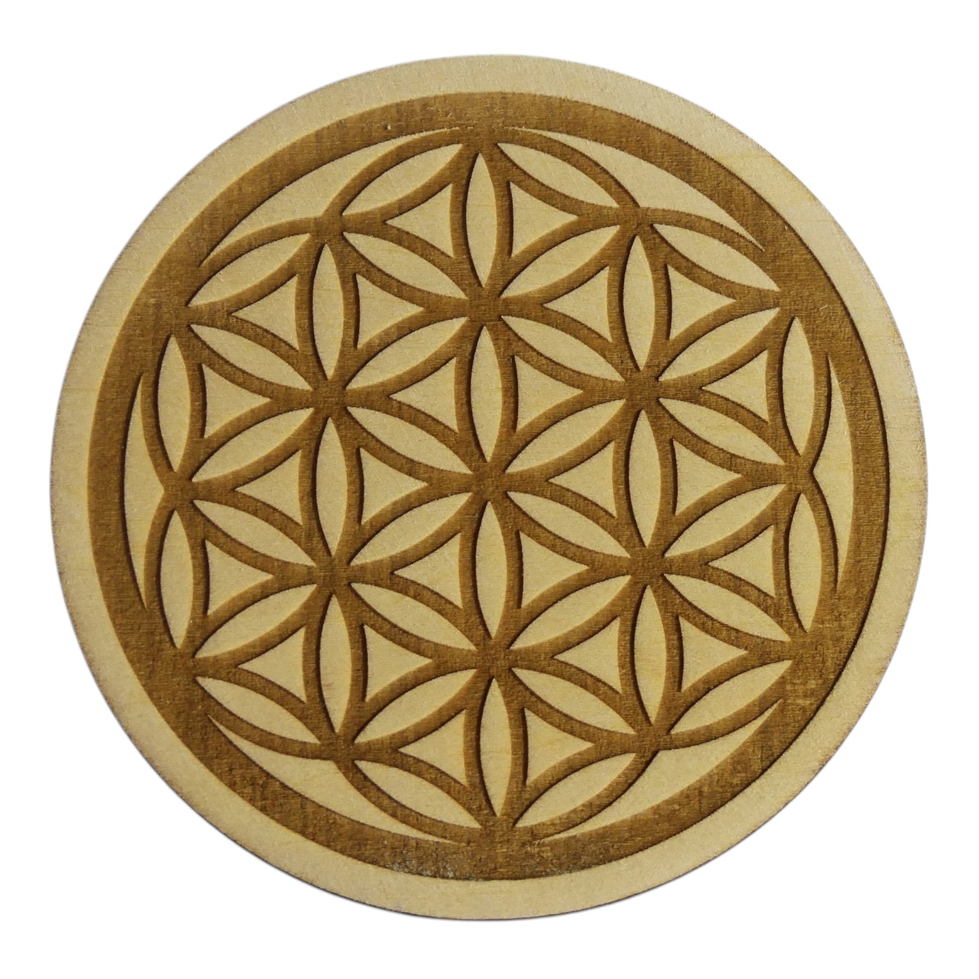 Fleur de vie 2 pétales plaque de rechargement fleur de vie , ésotérisme , symbole sacrés, bien être lithothérapie fabrication francaise et artisanale  en gravure et découpe laser 