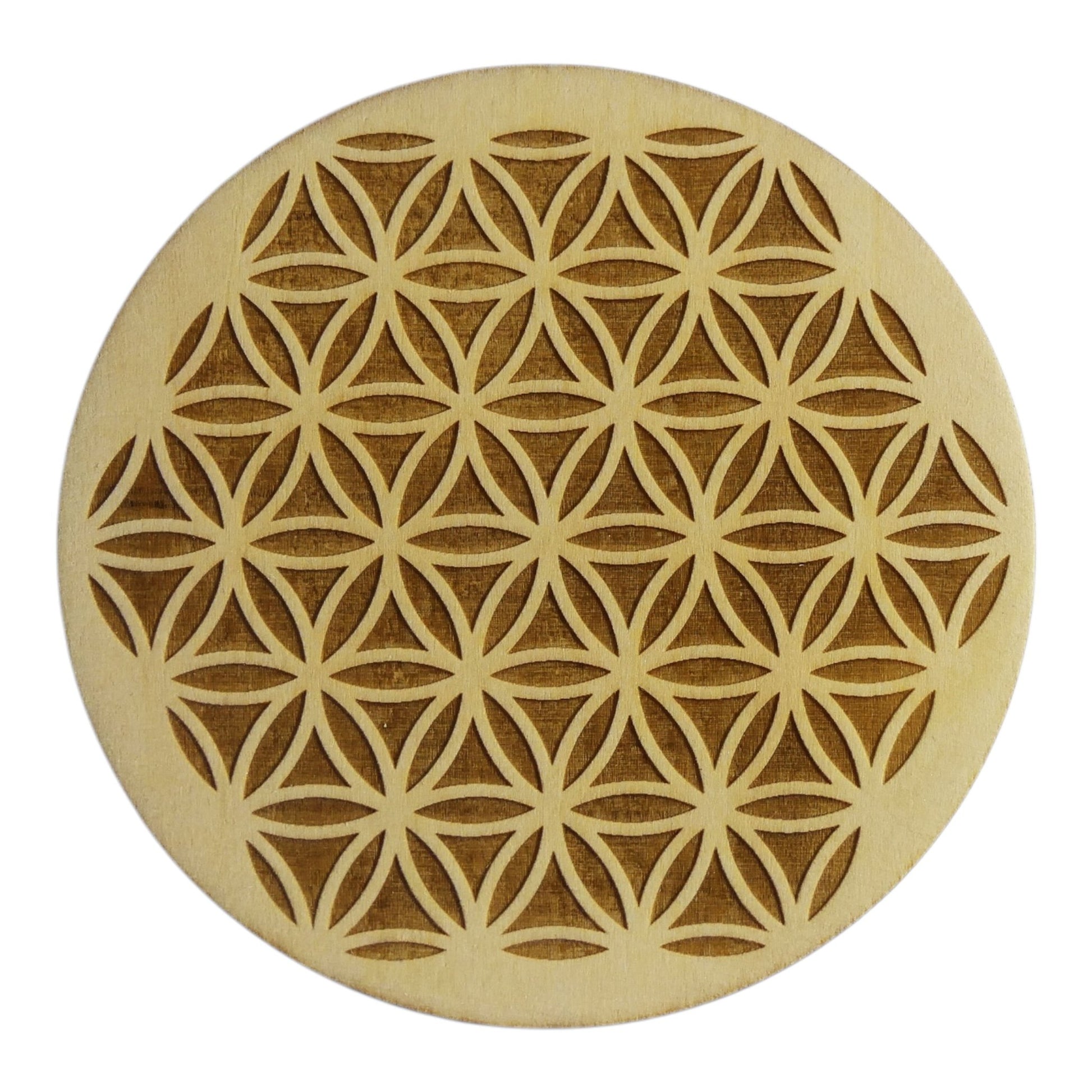 Fleur de vie gravé sans contour plaque de rechargement fleur de vie , ésotérisme , symbole sacrés, bien être lithothérapie fabrication francaise et artisanale  en gravure et découpe laser 