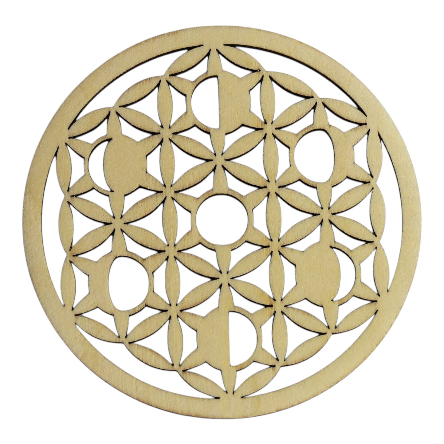 Fleur de vie pleine découpé phase de la lune plaque de rechargement fleur de vie , ésotérisme , symbole sacrés, bien être lithothérapie fabrication francaise et artisanale  en gravure et découpe laser 