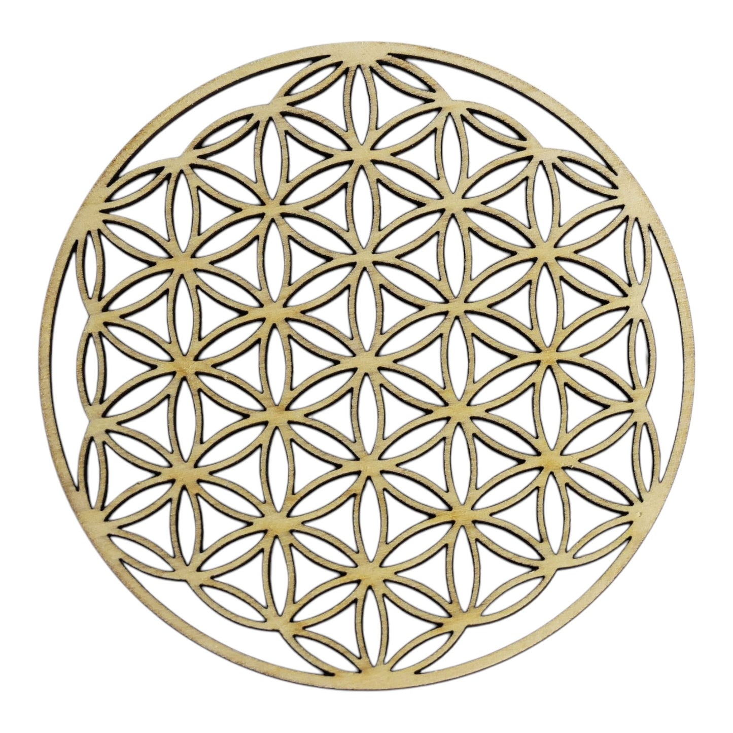 Fleur de vie creuse découpé  plaque de rechargement fleur de vie , ésotérisme , symbole sacrés, bien être lithothérapie fabrication francaise et artisanale  en gravure et découpe laser 
