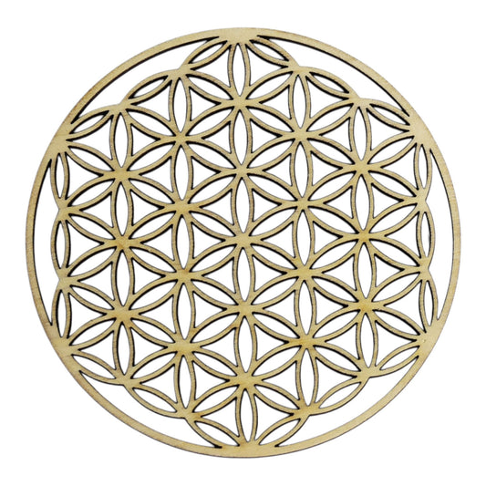 Fleur de vie creuse découpé  plaque de rechargement fleur de vie , ésotérisme , symbole sacrés, bien être lithothérapie fabrication francaise et artisanale  en gravure et découpe laser 