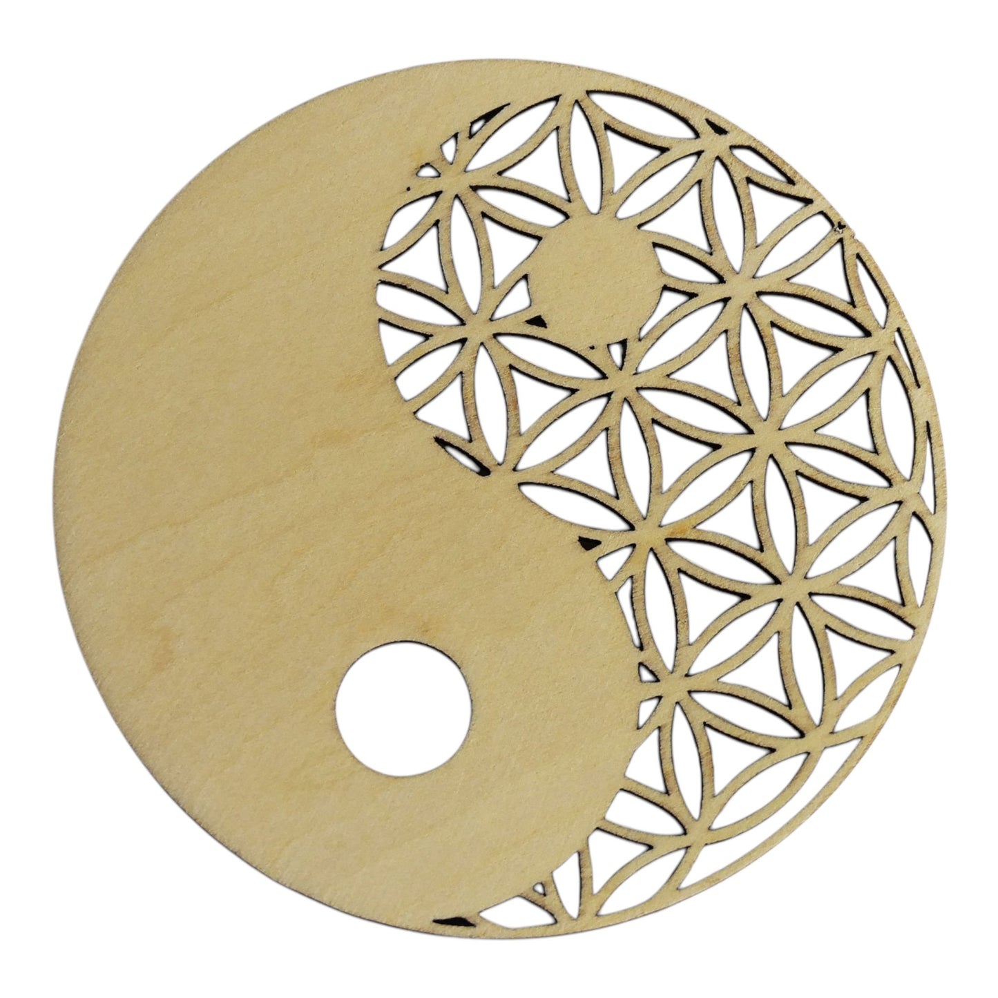 Fleur de vie Yin Yang plaque de rechargement fleur de vie , ésotérisme , symbole sacrés, bien être lithothérapie fabrication francaise et artisanale  en gravure et découpe laser 