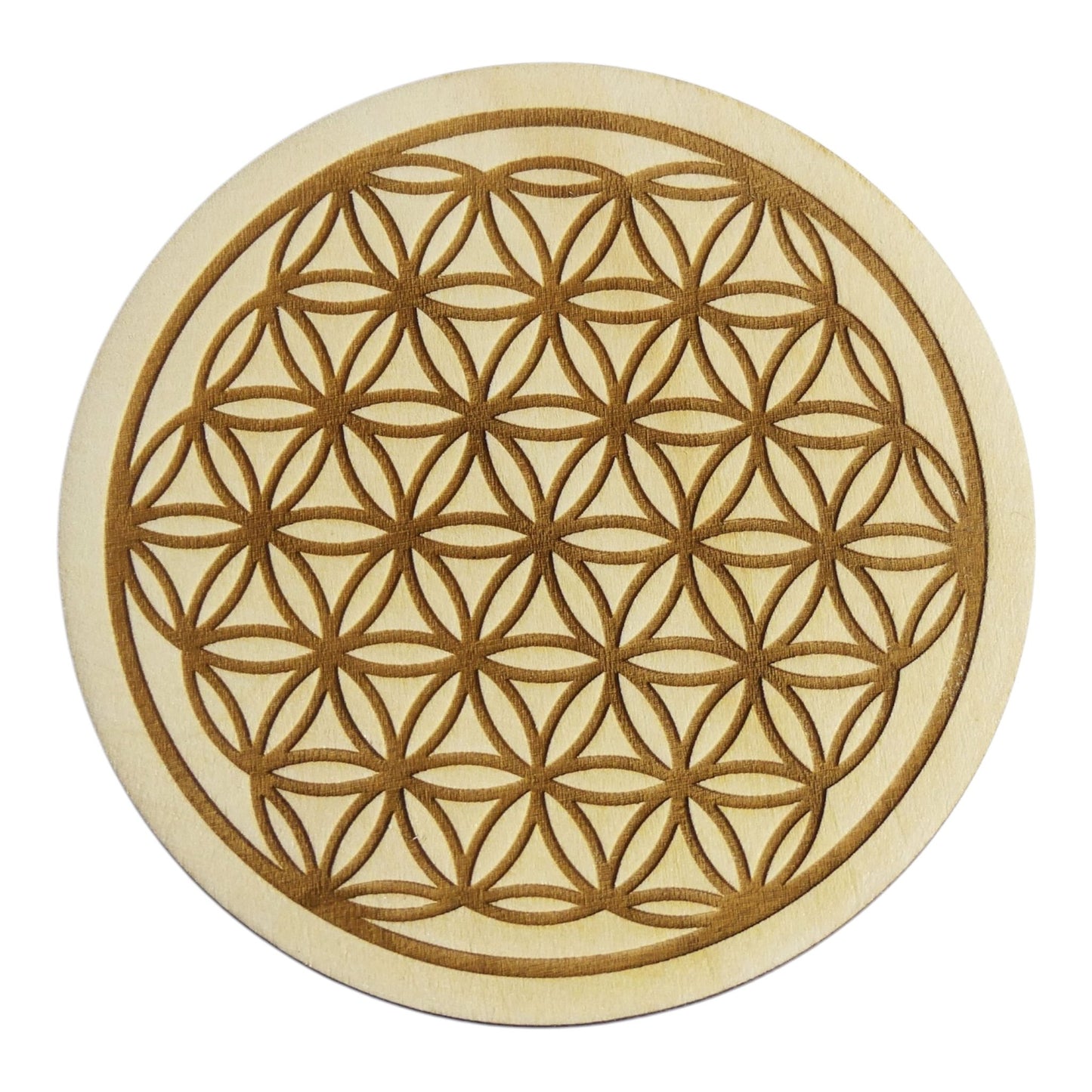 Fleur de vie creuse gravé plaque de rechargement fleur de vie , ésotérisme , symbole sacrés, bien être lithothérapie fabrication francaise et artisanale  en gravure et découpe laser 