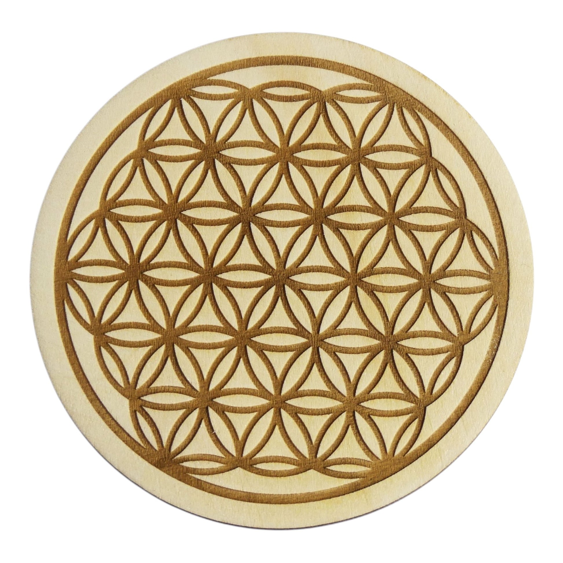 Fleur de vie creuse gravé plaque de rechargement fleur de vie , ésotérisme , symbole sacrés, bien être lithothérapie fabrication francaise et artisanale  en gravure et découpe laser 