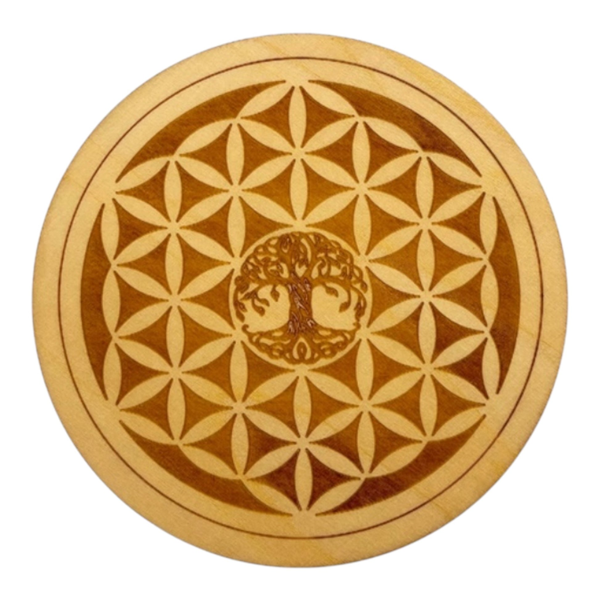 fleur de vie gravé arbre de vie rechargement fleur de vie , ésotérisme , symbole sacrés, bien être lithothérapie fabrication francaise et artisanale  en gravure et découpe laser 