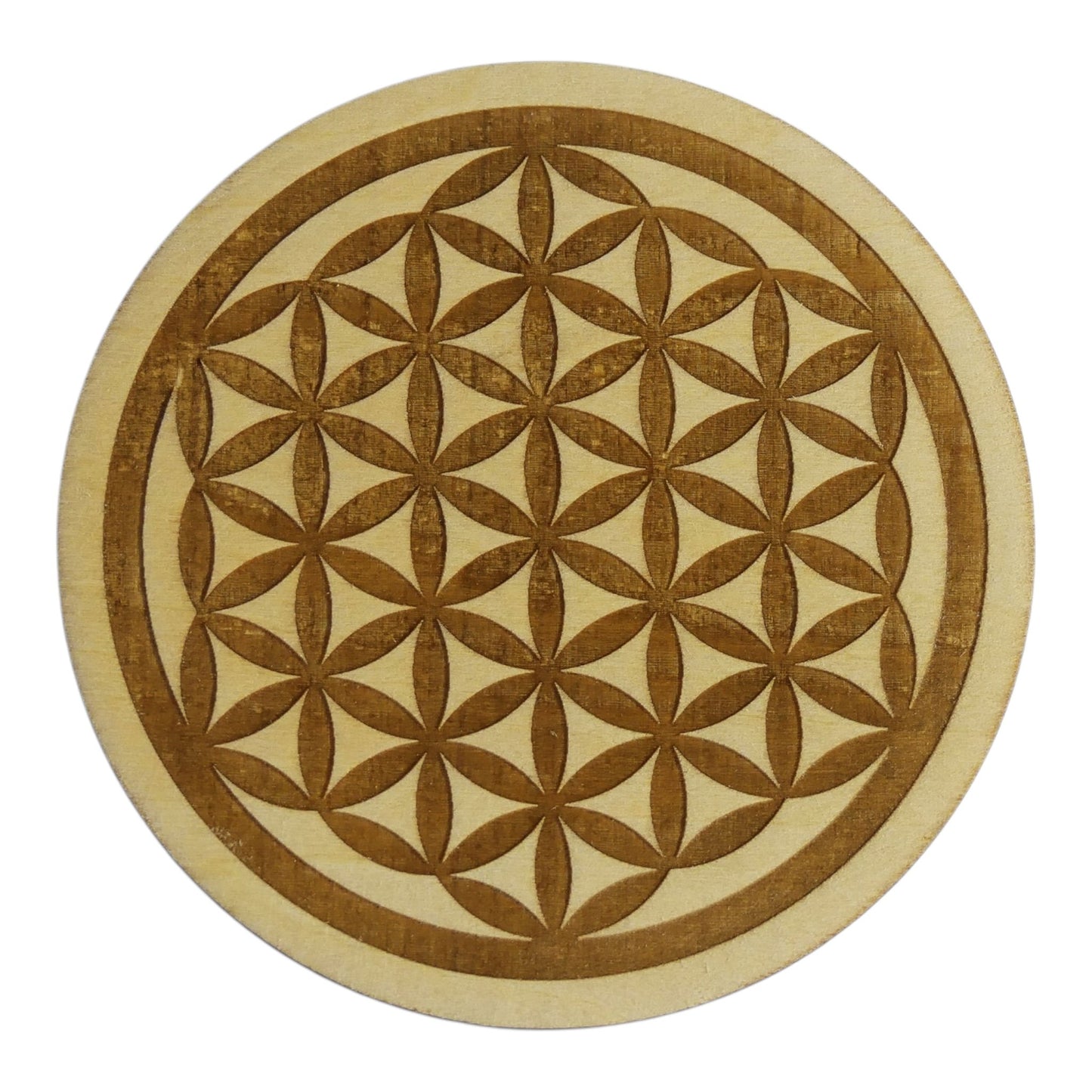 Fleur de vie pleine gravé plaque de rechargement fleur de vie , ésotérisme , symbole sacrés, bien être lithothérapie fabrication francaise et artisanale  en gravure et découpe laser 