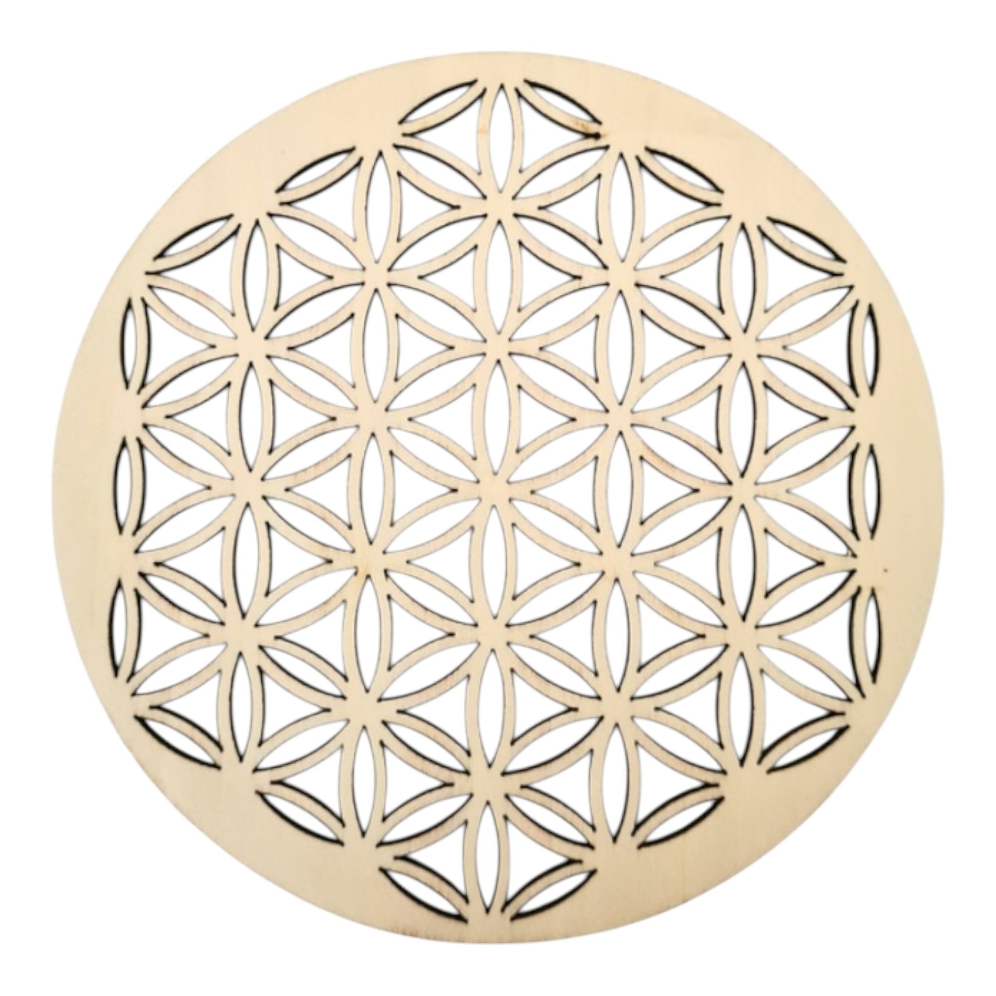 Fleur de vie creuse sans coupé découpé plaque de rechargement fleur de vie , ésotérisme , symbole sacrés, bien être lithothérapie fabrication francaise et artisanale  en gravure et découpe laser 