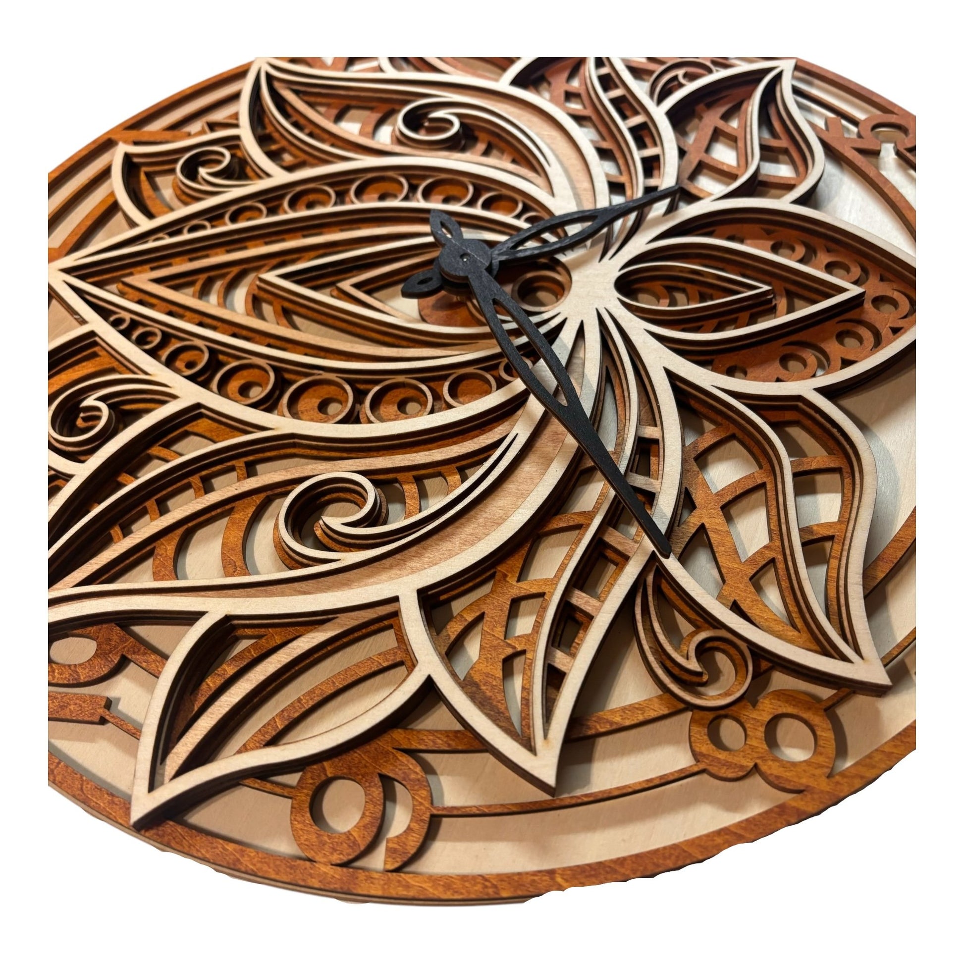 Horloge de Felur de Lotus décoration d'intérieur naturelle , zen , bien être en découpe laser. Décoration murale en reliefs. Art du bois de fabrication francaise et artisanale 