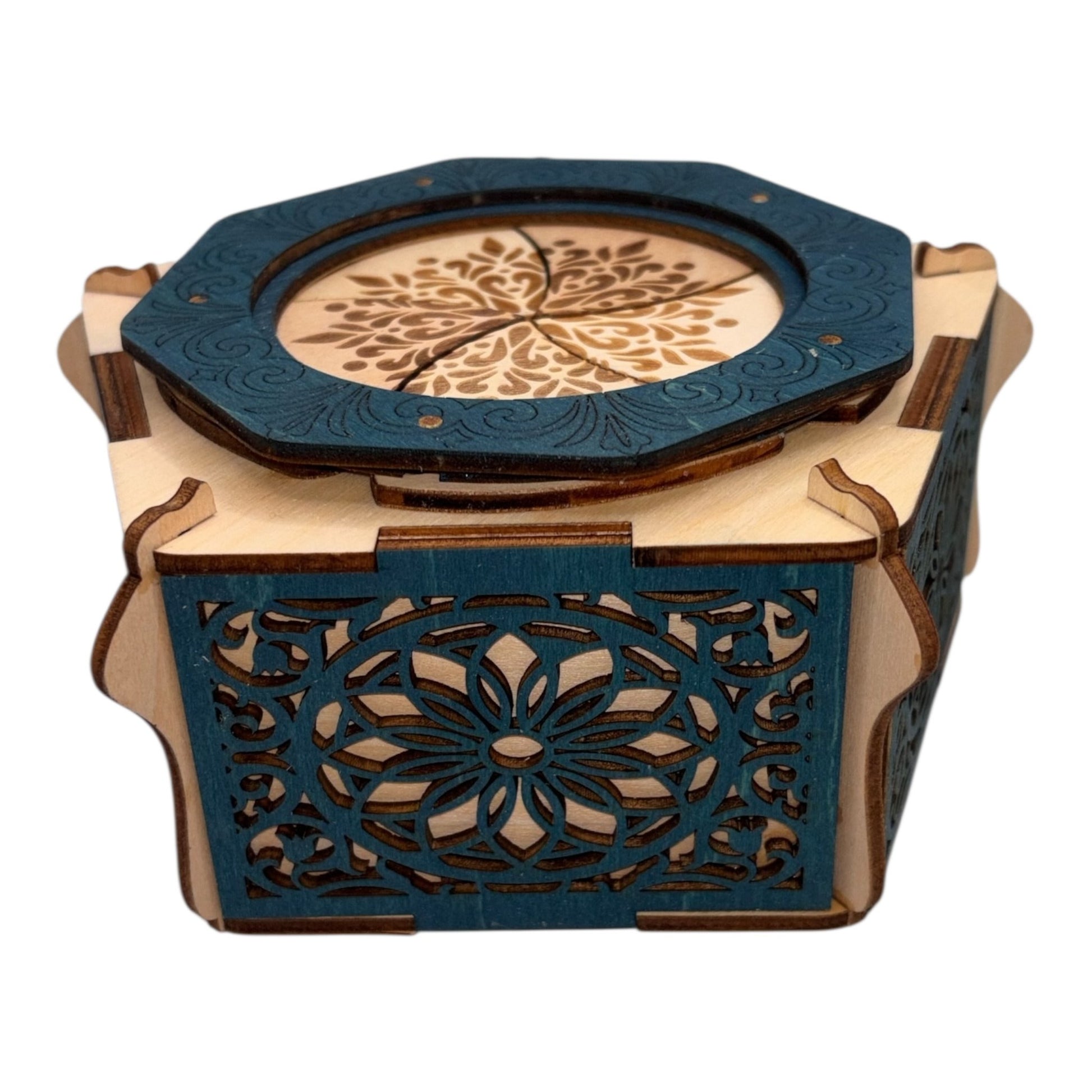 Boite en bois mécanisme avec engrenage par rotation sans casse tete décoration intérieur pour bijoux secrets trésor  fabrication artisanale et francaise en decoupe et gravure laser