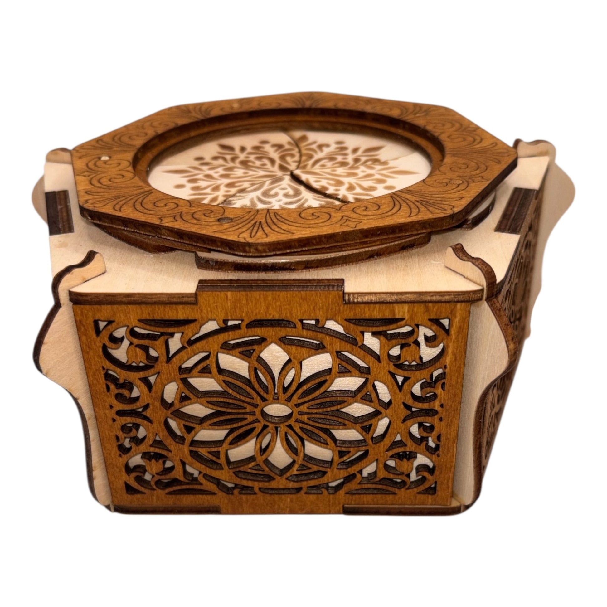Boite en bois mécanisme avec engrenage par rotation sans casse tete décoration intérieur pour bijoux secrets trésor  fabrication artisanale et francaise en decoupe et gravure laser
