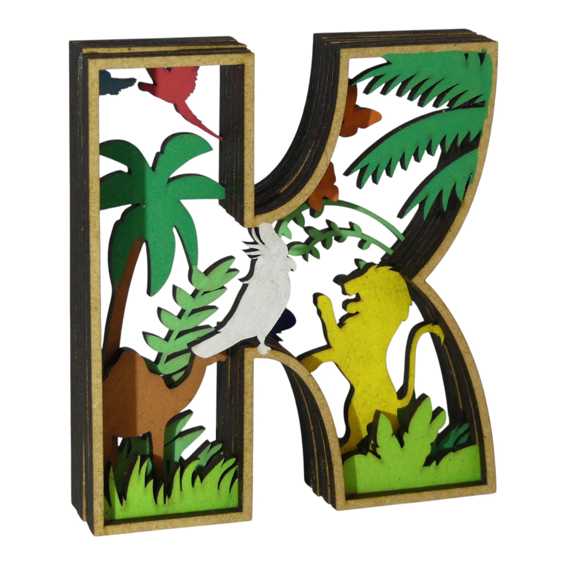 Lettre décorative en 3D  avec animaux en découpe et gravure laser fabrication française et artisanale décoration intérieur