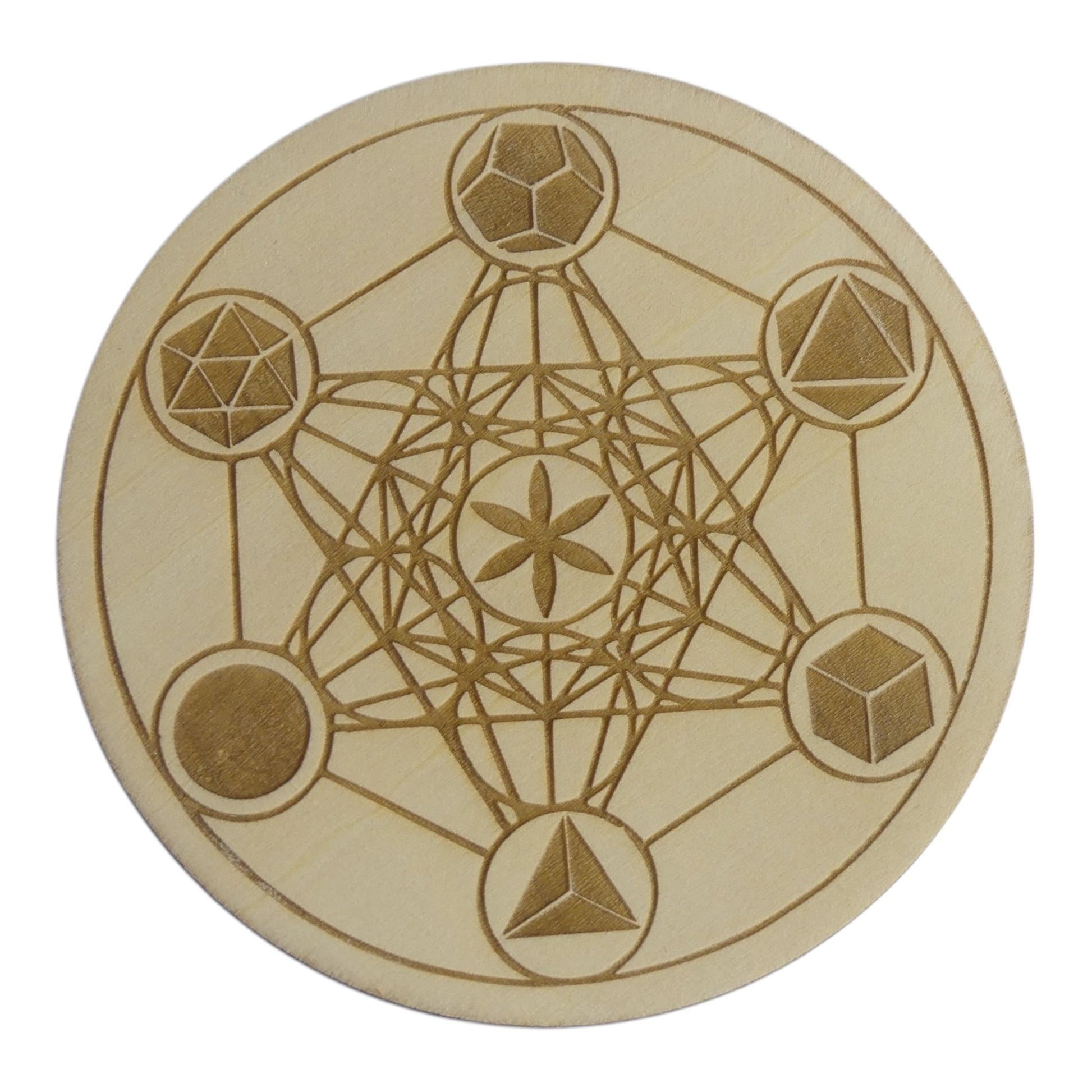 Metatron et symbole de platon plaque de rechargement fleur de vie , ésotérisme , symbole sacrés, bien être lithothérapie fabrication francaise et artisanale  en gravure et découpe laser 