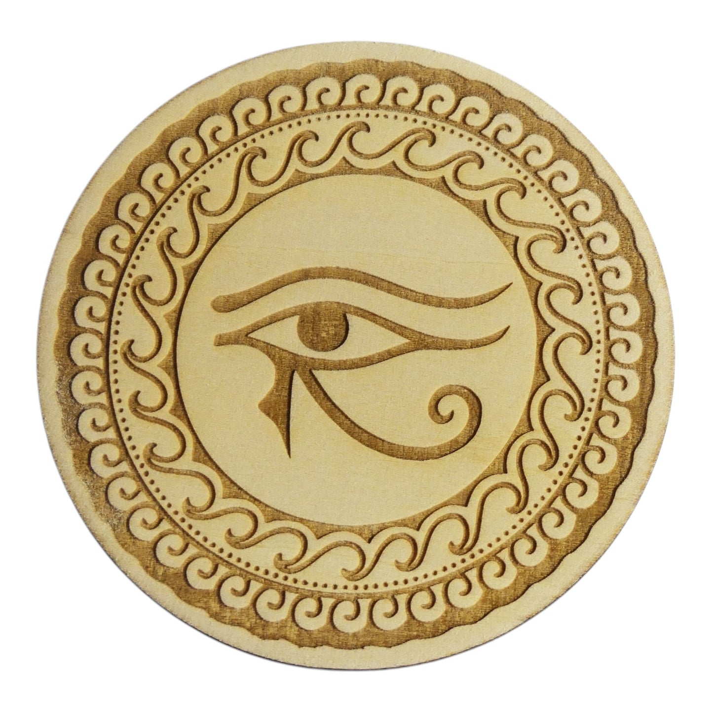 Plaque de rechargement Oeil d'horus rechargement fleur de vie , ésotérisme , symbole sacrés, bien être lithothérapie fabrication francaise et artisanale  en gravure et découpe laser 