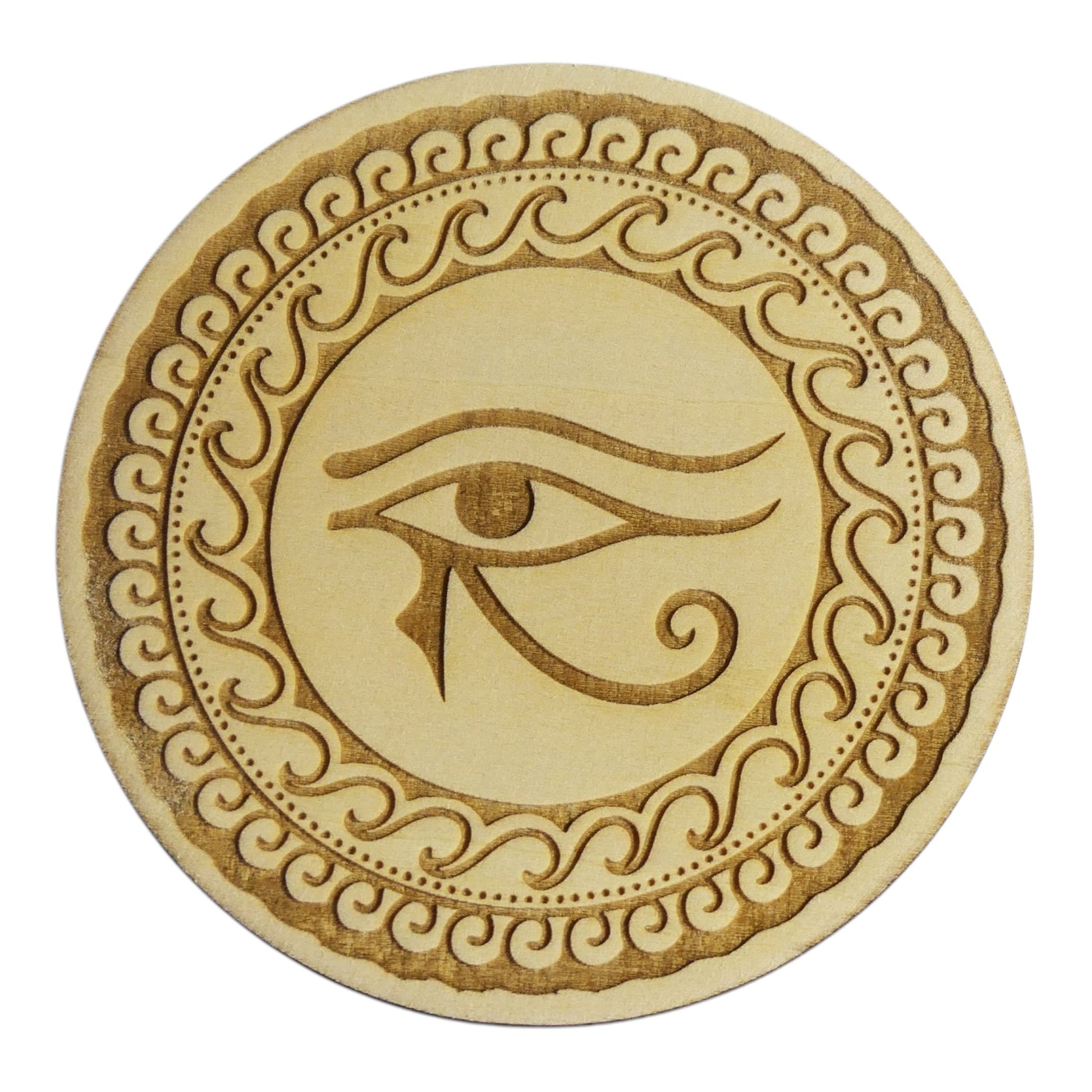 Plaque de rechargement Oeil d'horus rechargement fleur de vie , ésotérisme , symbole sacrés, bien être lithothérapie fabrication francaise et artisanale  en gravure et découpe laser 