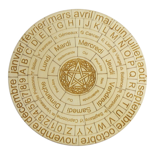 Planche à pendule pentacle rechargement fleur de vie , ésotérisme , symbole sacrés, bien être lithothérapie fabrication francaise et artisanale  en gravure et découpe laser 