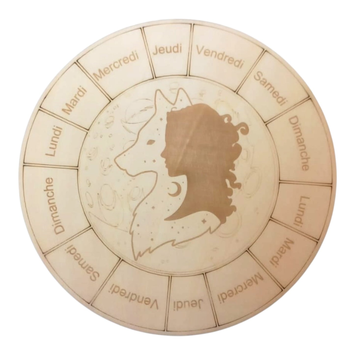 Planche à Pendule Femme / Loup rechargement fleur de vie , ésotérisme , symbole sacrés, bien être lithothérapie fabrication francaise et artisanale  en gravure et découpe laser 