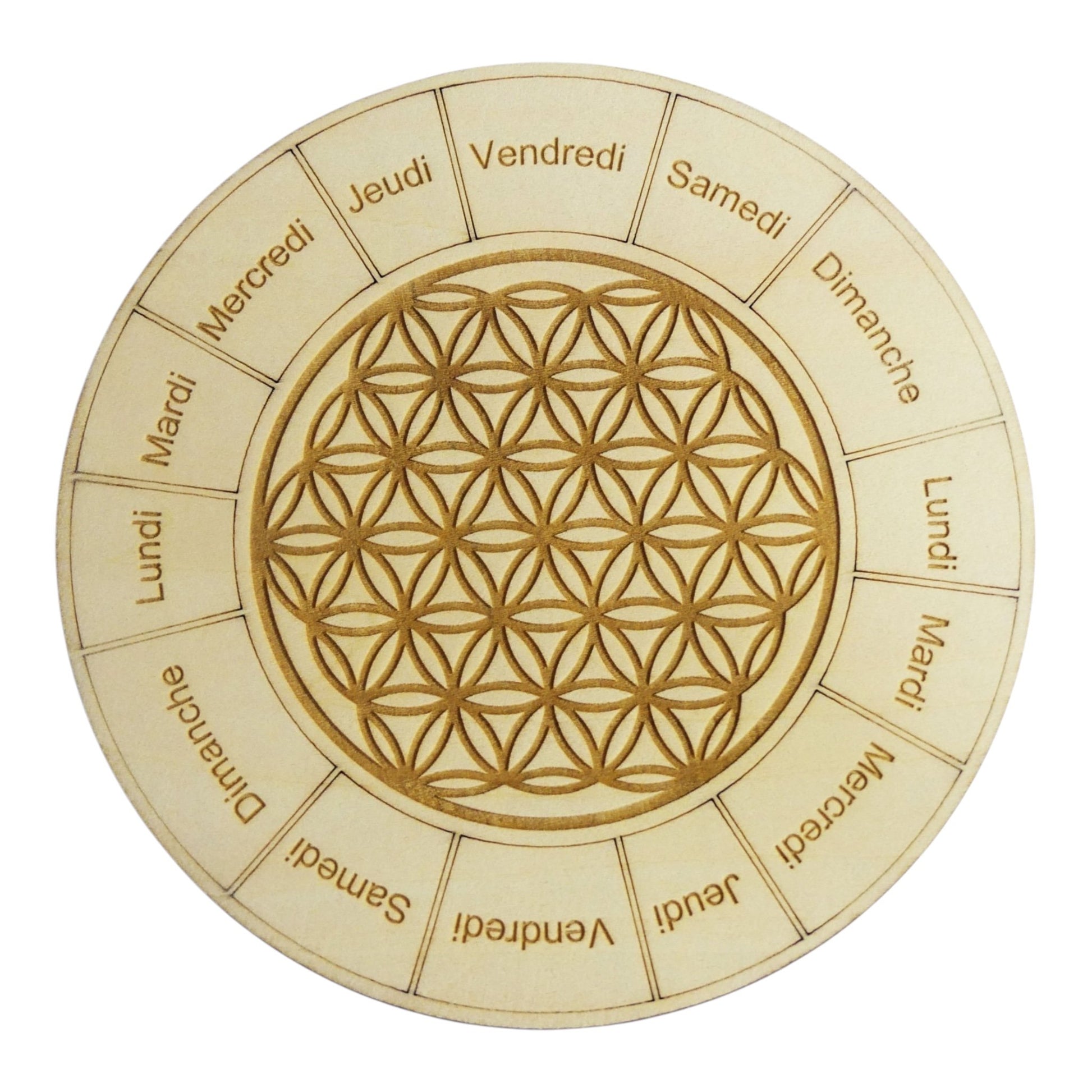 Planche à pendule fleur de vie rechargement fleur de vie , ésotérisme, bien être lithothérapie fabrication francaise et artisanale  en gravure et découpe laser 