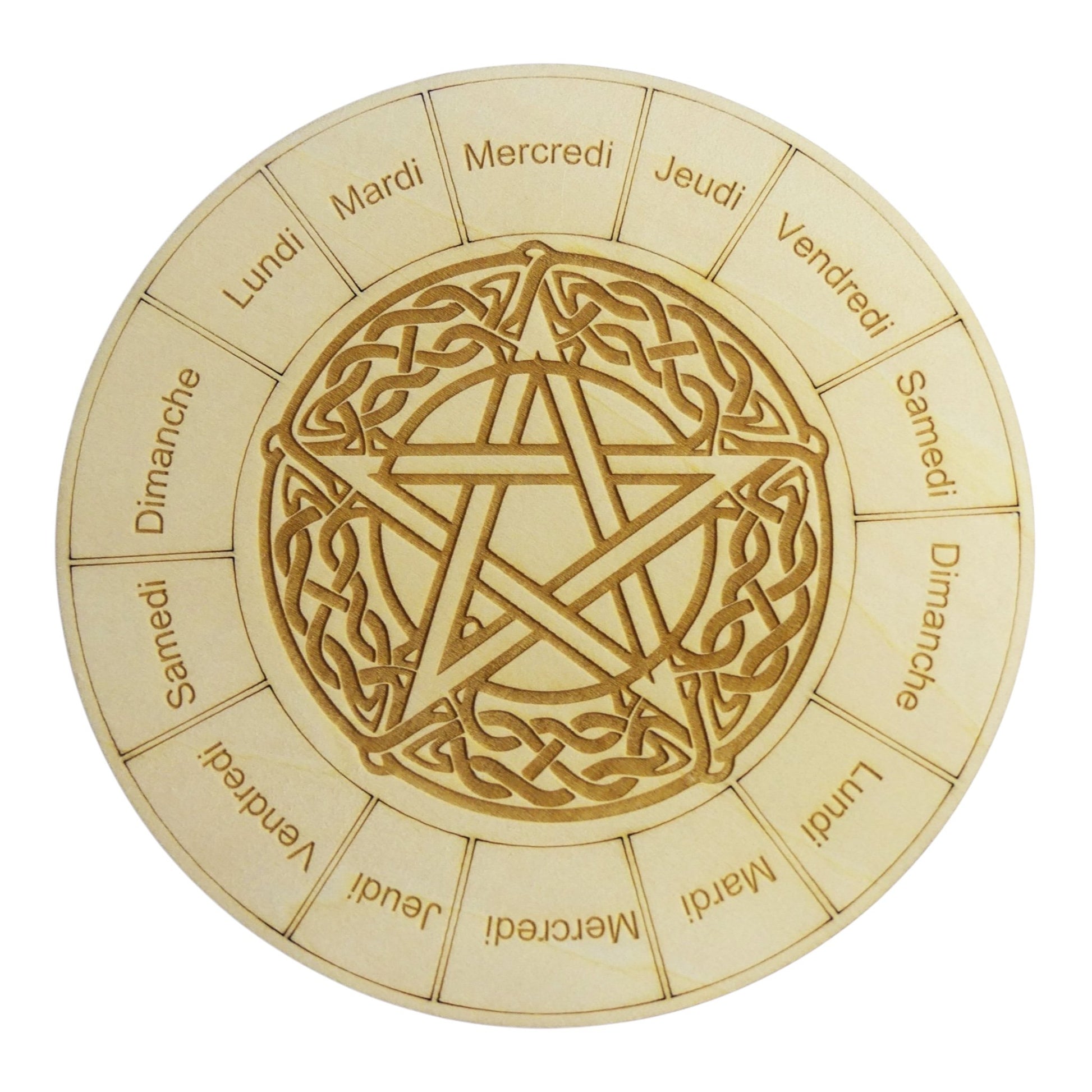Planche à pendule jour de la semaine rechargement fleur de vie , ésotérisme, bien être lithothérapie fabrication francaise et artisanale  en gravure et découpe laser 