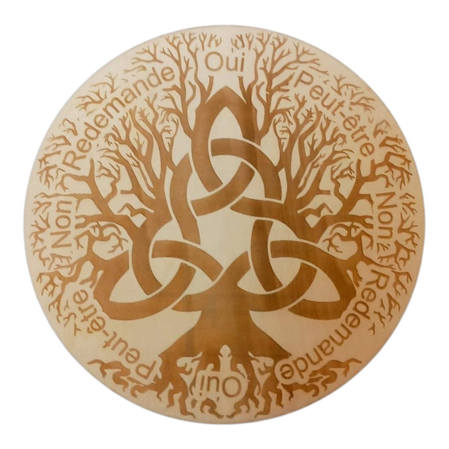 Planche à pendule arbre celtique rechargement fleur de vie , ésotérisme , symbole sacrés, bien être lithothérapie fabrication francaise et artisanale  en gravure et découpe laser 