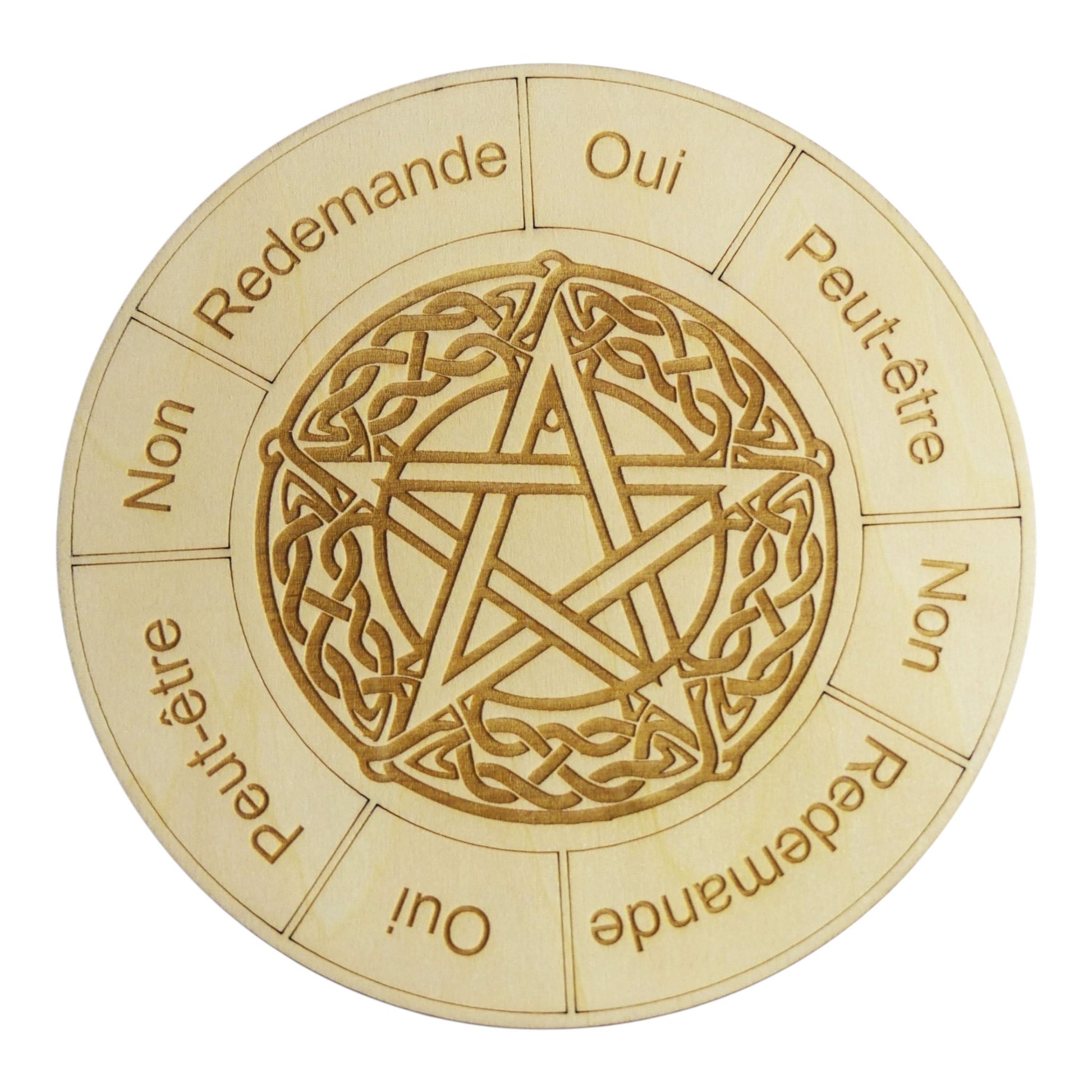 Planche à pendule pentacle rechargement fleur de vie , ésotérisme, bien être lithothérapie fabrication francaise et artisanale  en gravure et découpe laser 