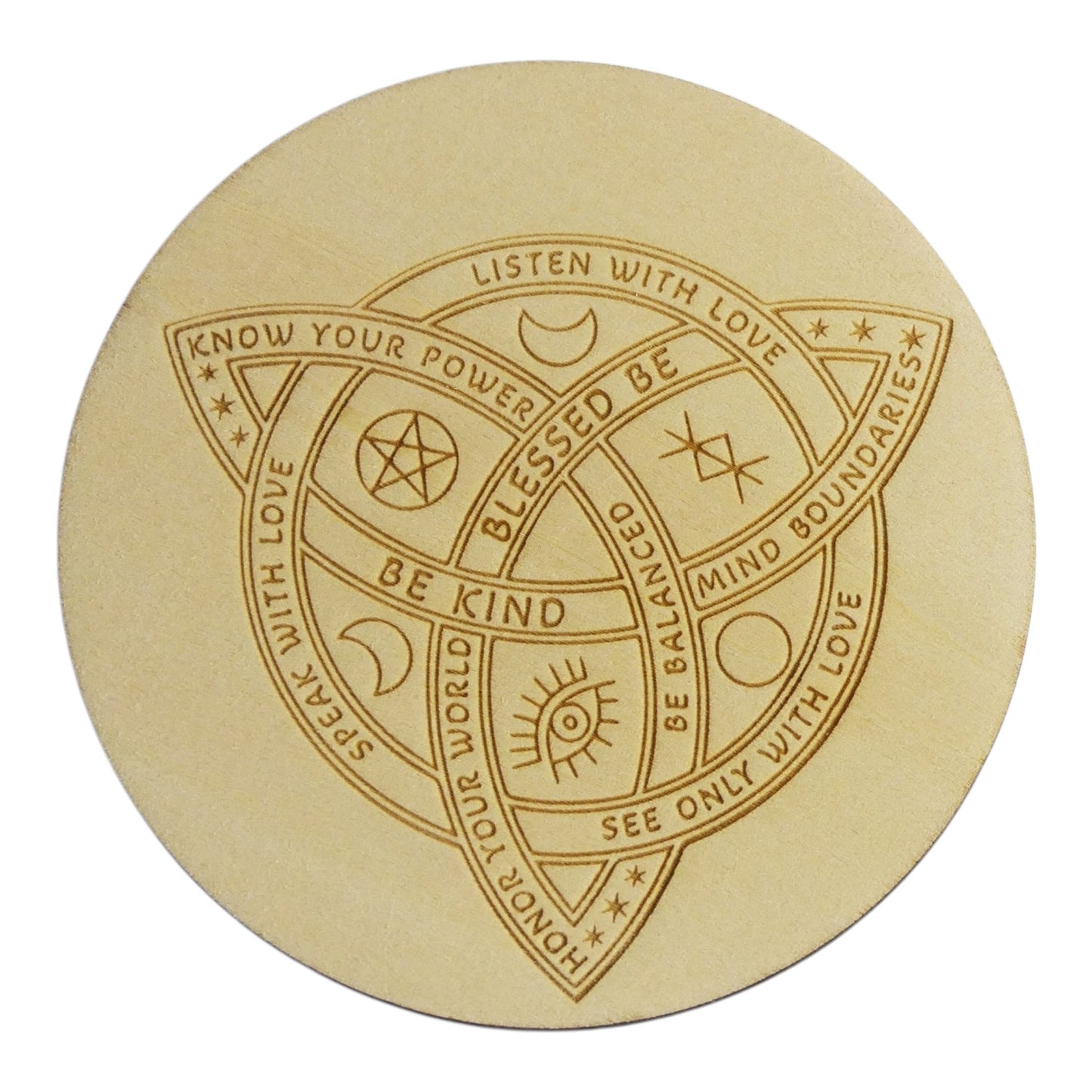 Plaque de rechargement Triqueta rechargement fleur de vie , ésotérisme , symbole sacrés, bien être lithothérapie fabrication francaise et artisanale  en gravure et découpe laser 