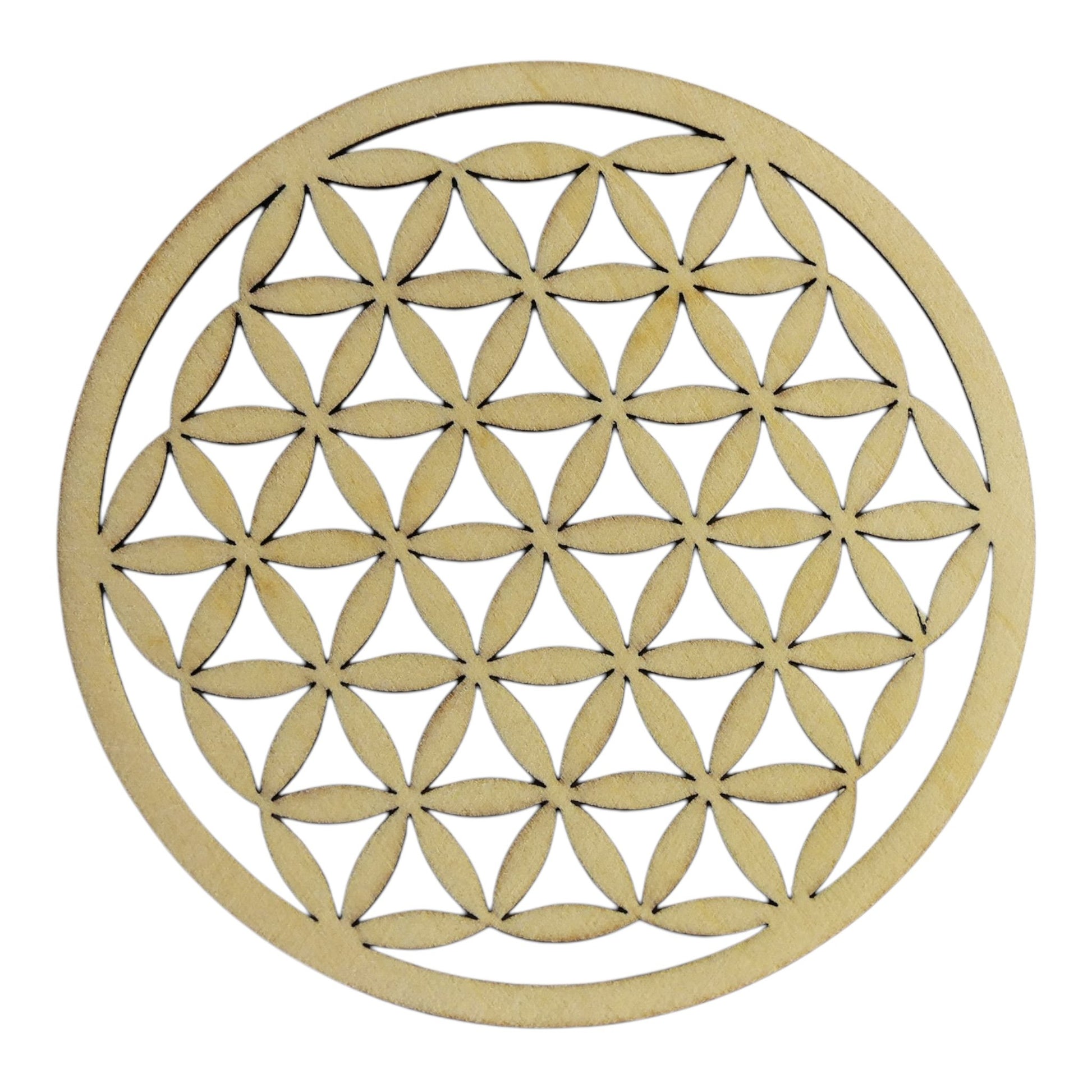 Fleur de vie pleine découpée plaque de rechargement fleur de vie , ésotérisme , symbole sacrés, bien être lithothérapie fabrication francaise et artisanale  en gravure et découpe laser 